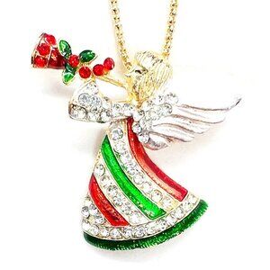 ANGEL with Trumpet Christmas Pendant Necklace